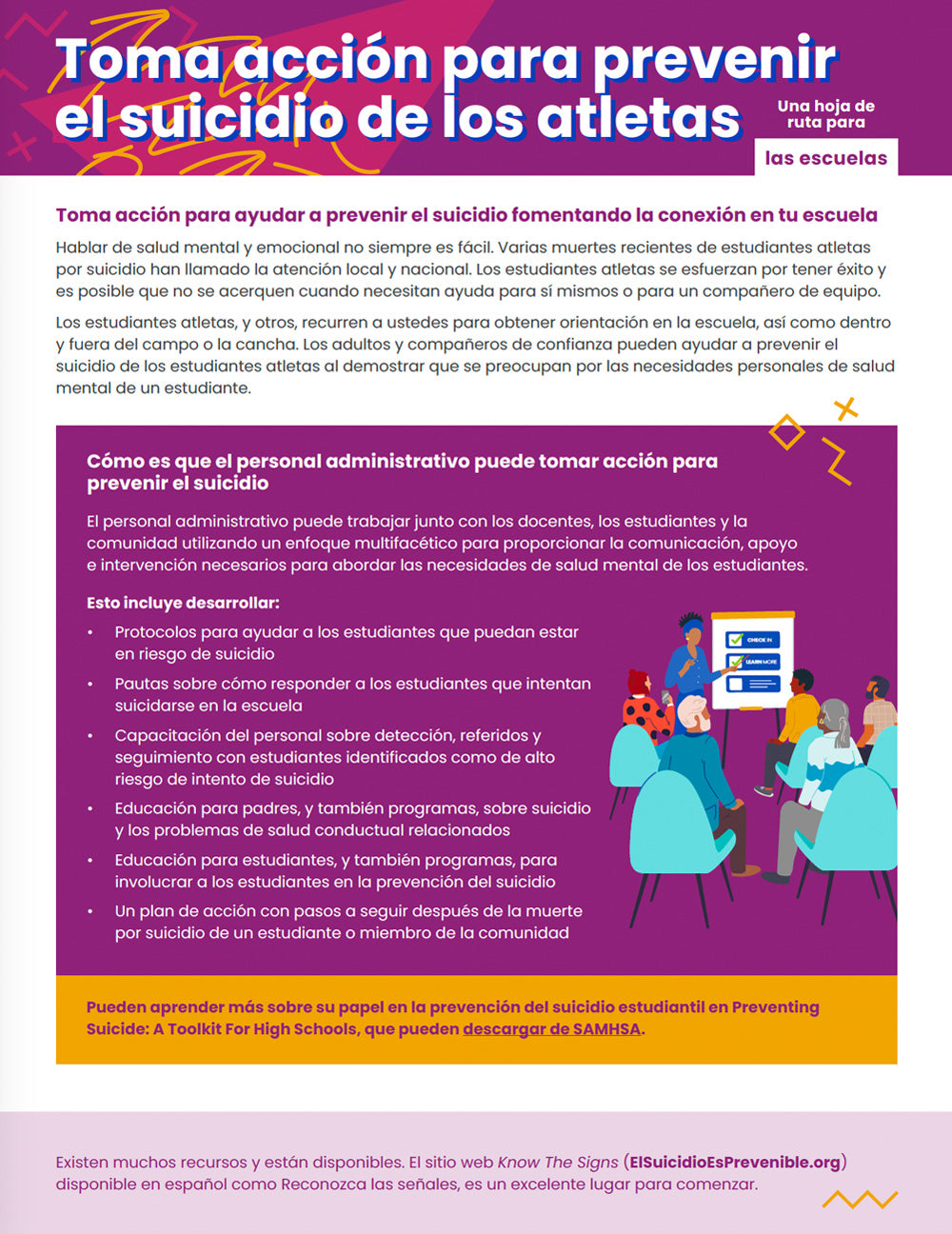 Toma acción para prevenir el suicidiode los atletas. Una hoja de ruta para las escuelas.