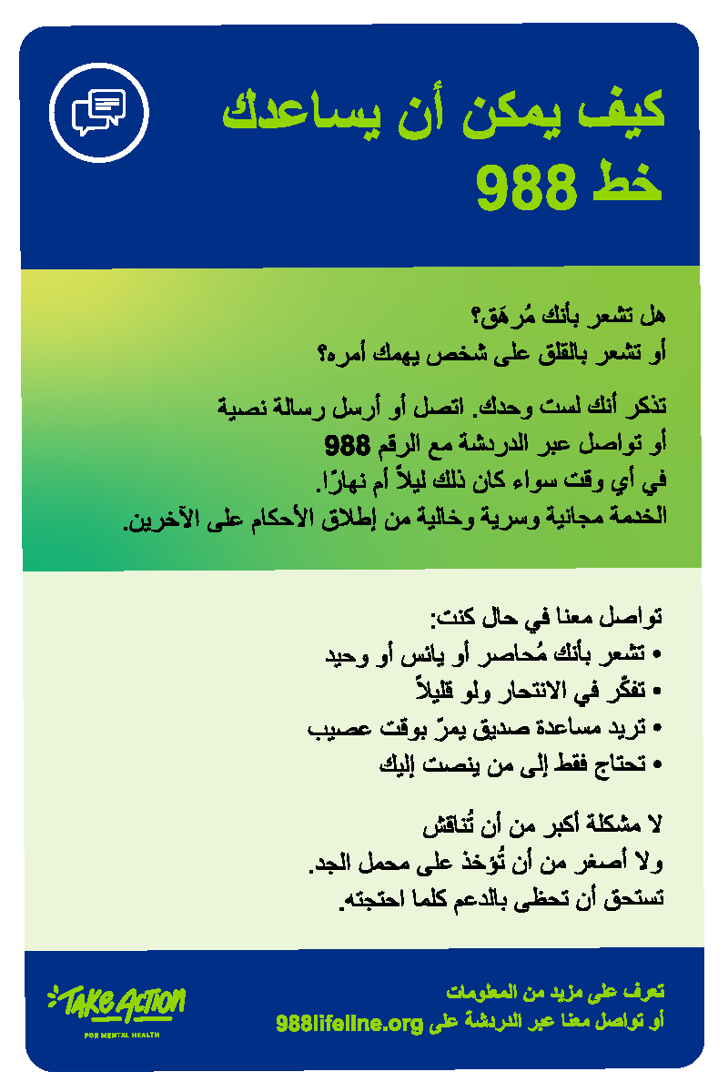 Arabic 988 Support palm card