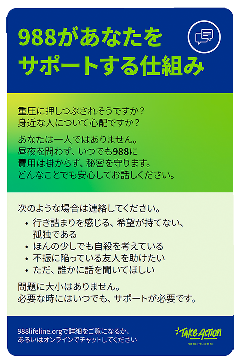 Japanese 988 Support palm card