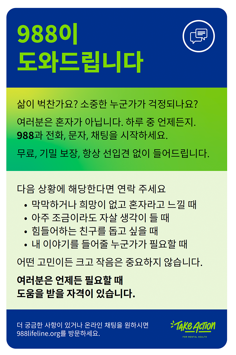Korean 988 Support palm card