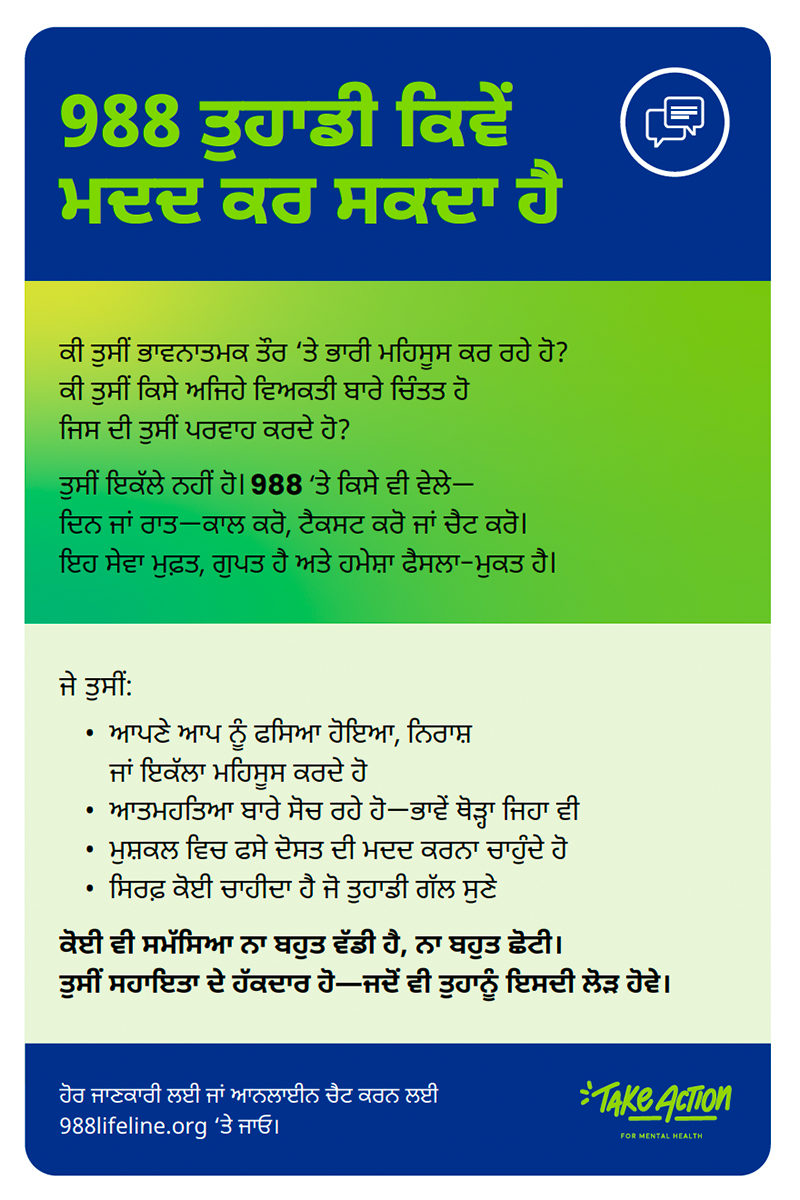Punjabi-Gurmukhi 988 Support palm card